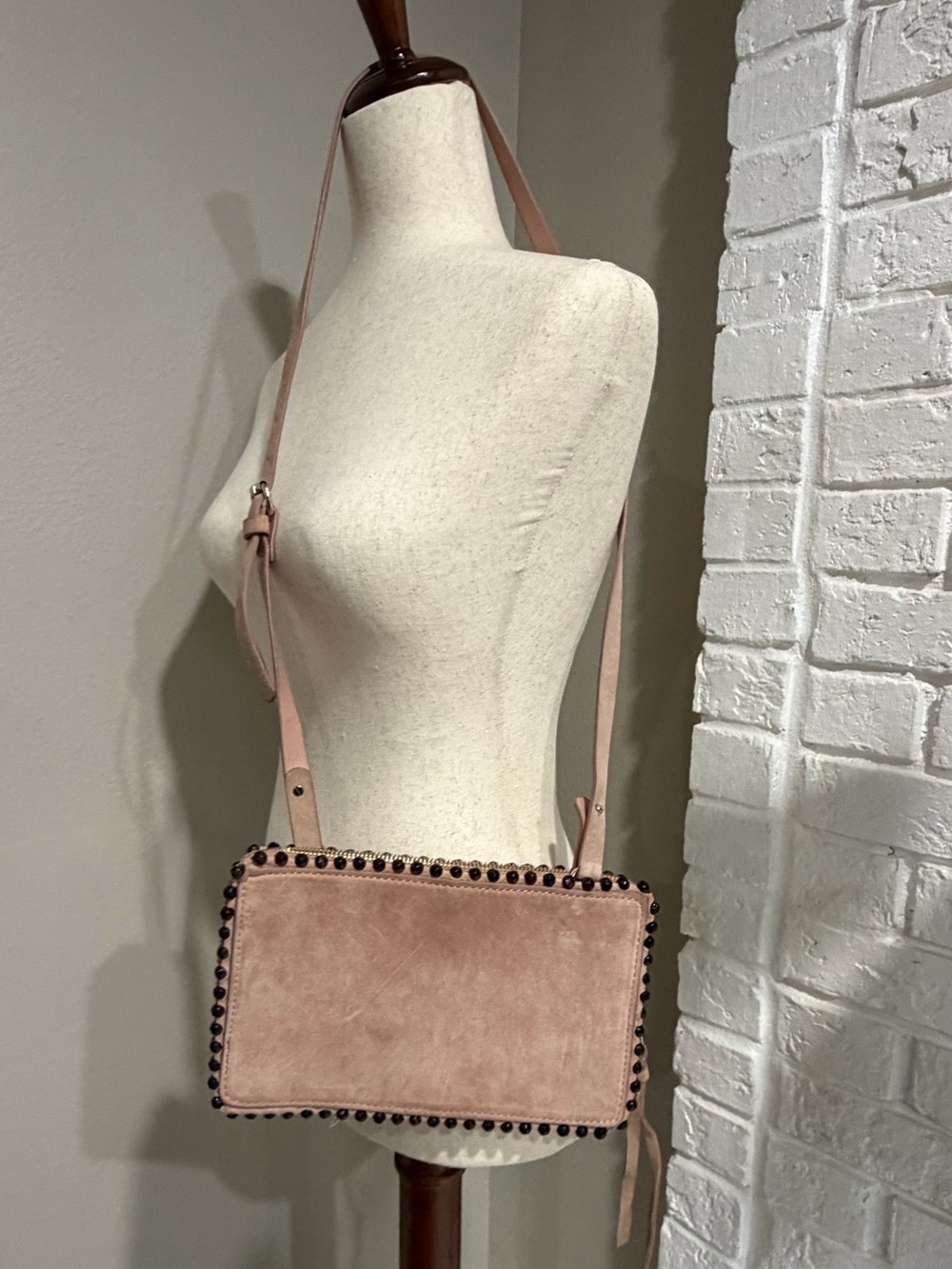 Zara light tan Suede Crossbody with Studded Trim